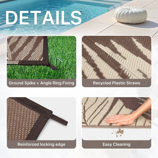DEORAB 6'x9' Outdoor Rugs Patio Waterproof Outside Mat Reversible Plastic Camping Carpet,Coffee & Beige
