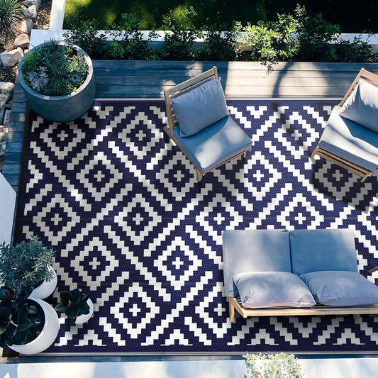 DEORAB 6'x9' Outdoor Rug Patio Clearance Waterproof Mat,Reversible Plastic Camping Nanyblue & White