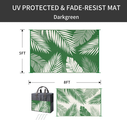 DEORAB 5'x8' Outdoor Rugs Waterproof Patio Lightweight Reversible Plastic Carpet Outside Camping Mat,DarkGreen