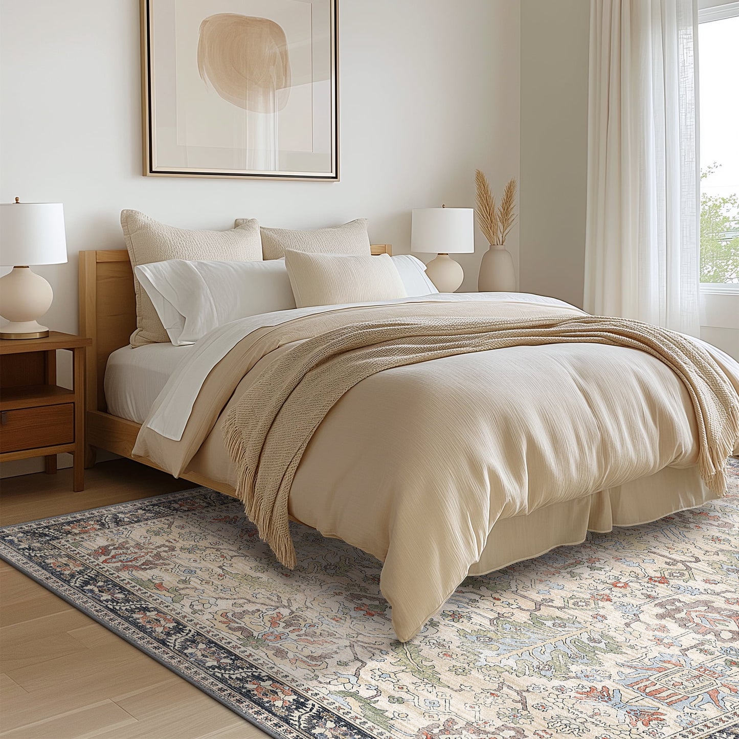 deorab 8x10 area rugs for living room, machine washable bedroom rugs distressed vintage print large throw rug dining room aesthetic, non slip carpet with gripper, ultra-thin