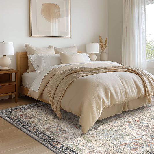 DEORAB 8X10 Area Rugs for Living Room, Machine Washable Bedroom Rugs Distressed Vintage Print Large Throw Rug Dining Room Aesthetic, Non Slip Carpet with Gripper, Ultra-Thin