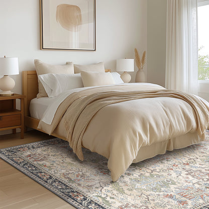 DEORAB 5X7 Area Rugs for Living Room, Machine Washable Bedroom Rugs Distressed Vintage Print Large Throw Rug Dining Room Aesthetic, Non Slip Carpet with Gripper, Ultra-Thin