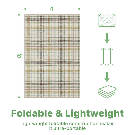 DEORAB Outdoor Rugs 4'X6' Chenille Patio Rug Three-Layer Material Imitation Silicone Spot Molding Camping Outside Rv Mat,Brown & Beige