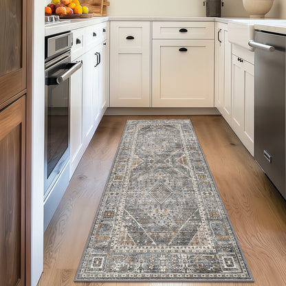 DEORAB Runner Rug 2X6 Non Slip Hallway Vintage Rugs, Machine Washable Lightweight Mat for Living Room, Entryway, Bedroom, Kitchen and Passage, Ultra-Thin