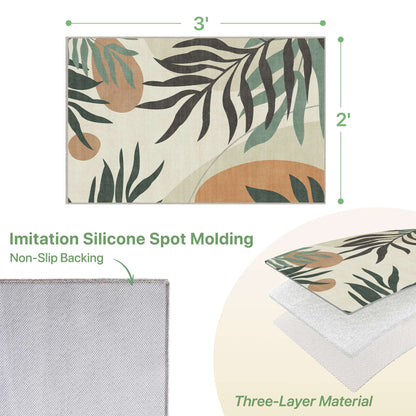 DEORAB Outdoor Rug 2'X3' Chenille Patio Carpet Three-Layer Material Imitation Silicone Spot Molding Camping Outside RV Mat,Beige&Green