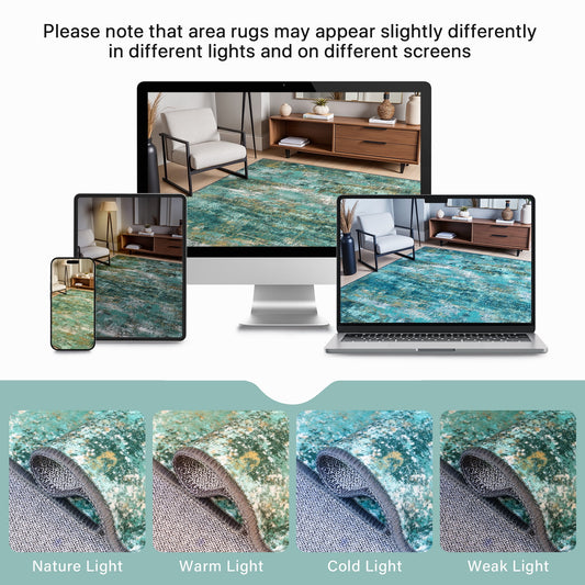 DEORAB 5'x7' Area Rugs for Living Room, Non Slip Machine Washable Vintage Indoor Rug, Low Pile Print Rug for Bedroom Dining Room Home Office