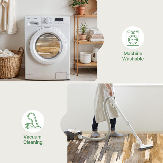 DEORAB 4'X6' Outdoor Rugs Chenille Machine Washable Three-Layer Material Non Slip Imitation Silicone Spot Molding Camping Deck Balcony Porch Carpet, Brown & Beige