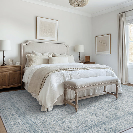 DEORAB 5X7 Ultra-thin Area Rugs for Living Room, Machine Washable Bedroom Rugs Distressed Vintage Print Large Throw Rug Dining Room Aesthetic, Non Slip Carpet with Gripper