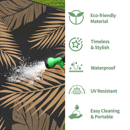 DEORAB 5'x8' Outdoor Rugs Patio Waterproof Outside Mat Reversible Plastic Camping Carpet,Black & Brown