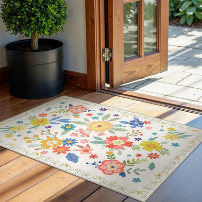 DEORAB 8'x 10' Outdoor Rug Chenille 3-Layers Patio Washable Mat Imitation Silicone Material Camping Porch Deck Carpet,SOFTWHITE