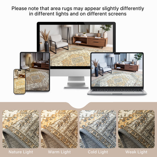 DEORAB Runner Rug 2X5 Non Slip Hallway Vintage Rugs, Machine Washable Lightweight Mat for Living Room, Entryway, Bedroom, Kitchen and Passage, Ultra-Thin, Beige