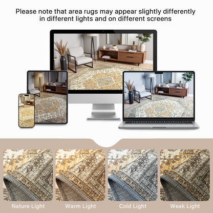 DEORAB Runner Rug 2X10 Non Slip Hallway Vintage Rugs, Machine Washable Lightweight Mat for Living Room, Entryway, Bedroom, Kitchen and Passage, Ultra-Thin, Beige