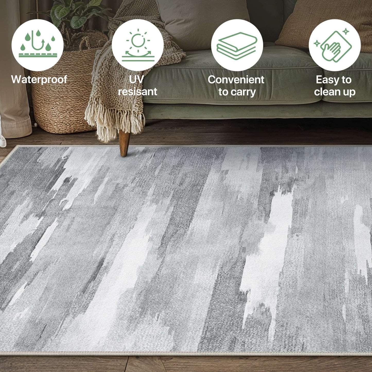 deorab outdoor rug 5'x7' chenille 3-layers material machine washable imitation silicone non slip patio porch garden carpet, grey & white