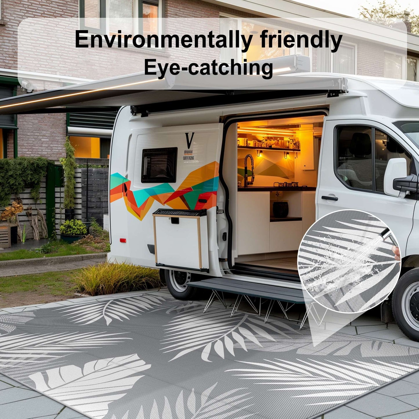 deorab 6'x9' outdoor rugs waterproof patio lightweight reversible plastic carpet outside camping mat,gray & white