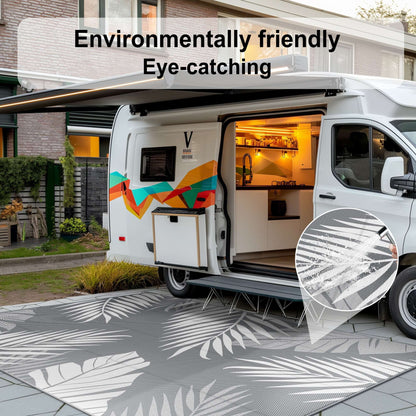 DEORAB 6'x9' Outdoor Rugs Waterproof Patio Lightweight Reversible Plastic Carpet Outside Camping Mat,Gray & White