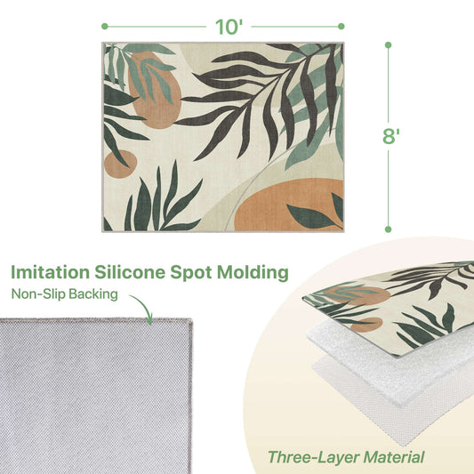 DEORAB Outdoor Rug 8'X10' Chenille Patio Carpet Three-Layer Material Imitation Silicone Spot Molding Camping Outside RV Mat,Beige&Green