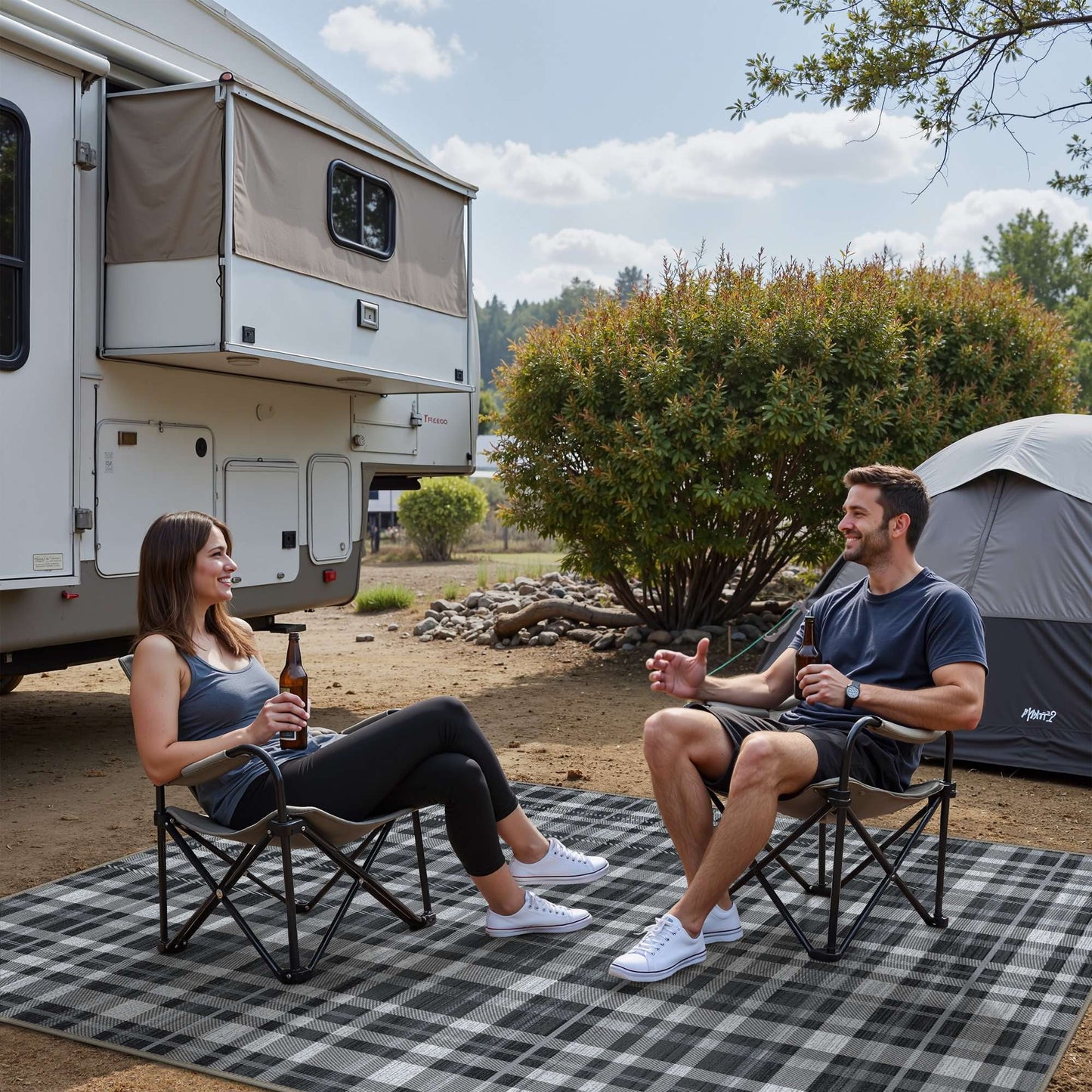 deorab outdoor rugs 5'x7' chenille patio rug three-layer material imitation silicone spot molding camping outside rv mat,black