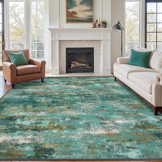 DEORAB 9'x12' Area Rugs for Living Room, Non Slip Machine Washable Vintage Indoor Rug, Low Pile Print Rug for Bedroom Dining Room Home Office