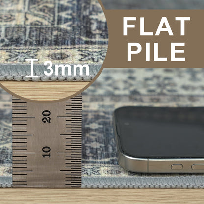 DEORAB Runner Rug 3X8 Non Slip Hallway Vintage Rugs, Machine Washable Lightweight Mat for Living Room, Entryway, Bedroom, Kitchen and Passage, Ultra-Thin, Blue