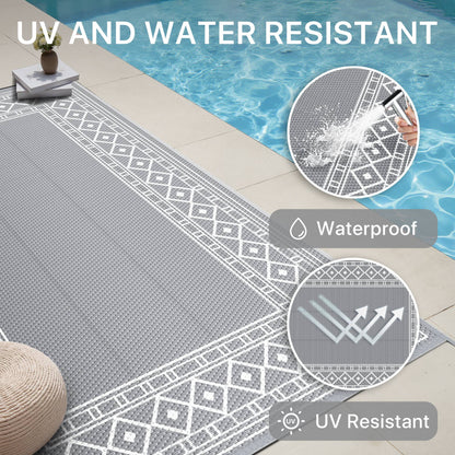 DEORAB Outdoor Rugs Waterproof Plastic Straw Camping Carpet Reversible Patio Outside Mat 9'x12',Grey & White