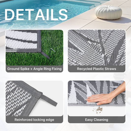 DEORAB 4'x6' Outdoor Rugs Waterproof Patio Lightweight Reversible Plastic Carpet Outside Camping Mat,Gray & White