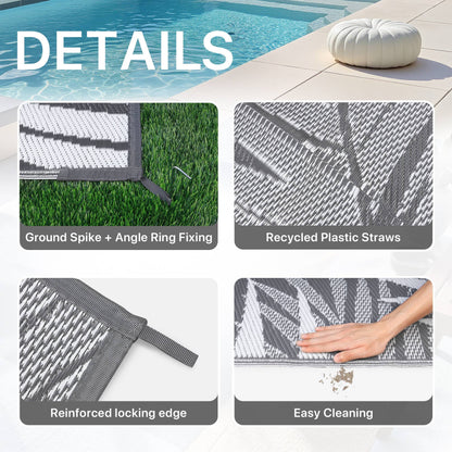 DEORAB 9'x12' Outdoor Rugs Waterproof Patio Lightweight Reversible Plastic Carpet Outside Camping Mat,Gray & White