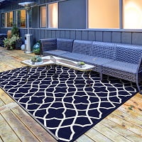 deorab 5'x8' outdoor rug waterproof reversible plastic outside carpet geometric rv patio camping mat,blue & white
