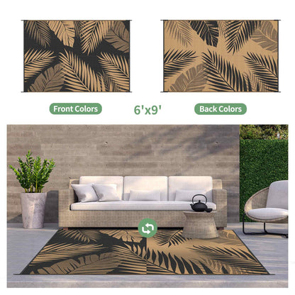 DEORAB 6'x9' Outdoor Rugs Patio Waterproof Outside Mat Reversible Plastic Camping Carpet,Black & Brown