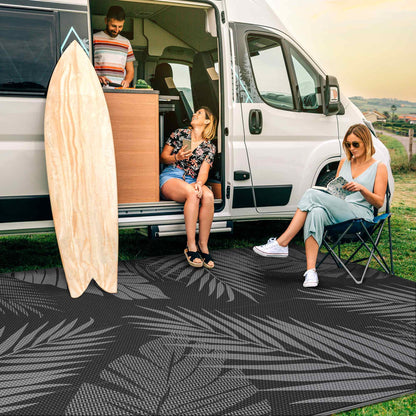 DEORAB 5'x8' Outdoor Rugs Patio Waterproof Outside Mat Reversible Plastic Camping Carpet,Black & Grey