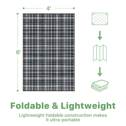 DEORAB Outdoor Rugs 4'X6' Chenille Patio Rug Three-Layer Material Imitation Silicone Spot Molding Camping Outside Rv Mat,Black