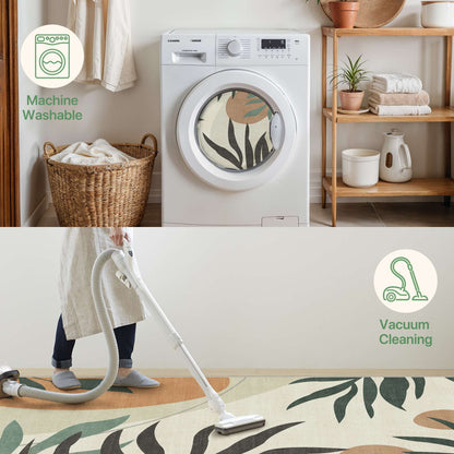 DEORAB Outdoor Rug 8'X10' Chenille Patio Carpet Three-Layer Material Imitation Silicone Spot Molding Camping Outside RV Mat,Beige&Green