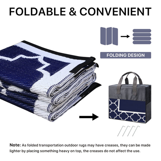 DEORAB Outdoor Rugs Waterproof Plastic Straw Mat 8'x10' Reversible for RV Patio Deck Beach Blue & White