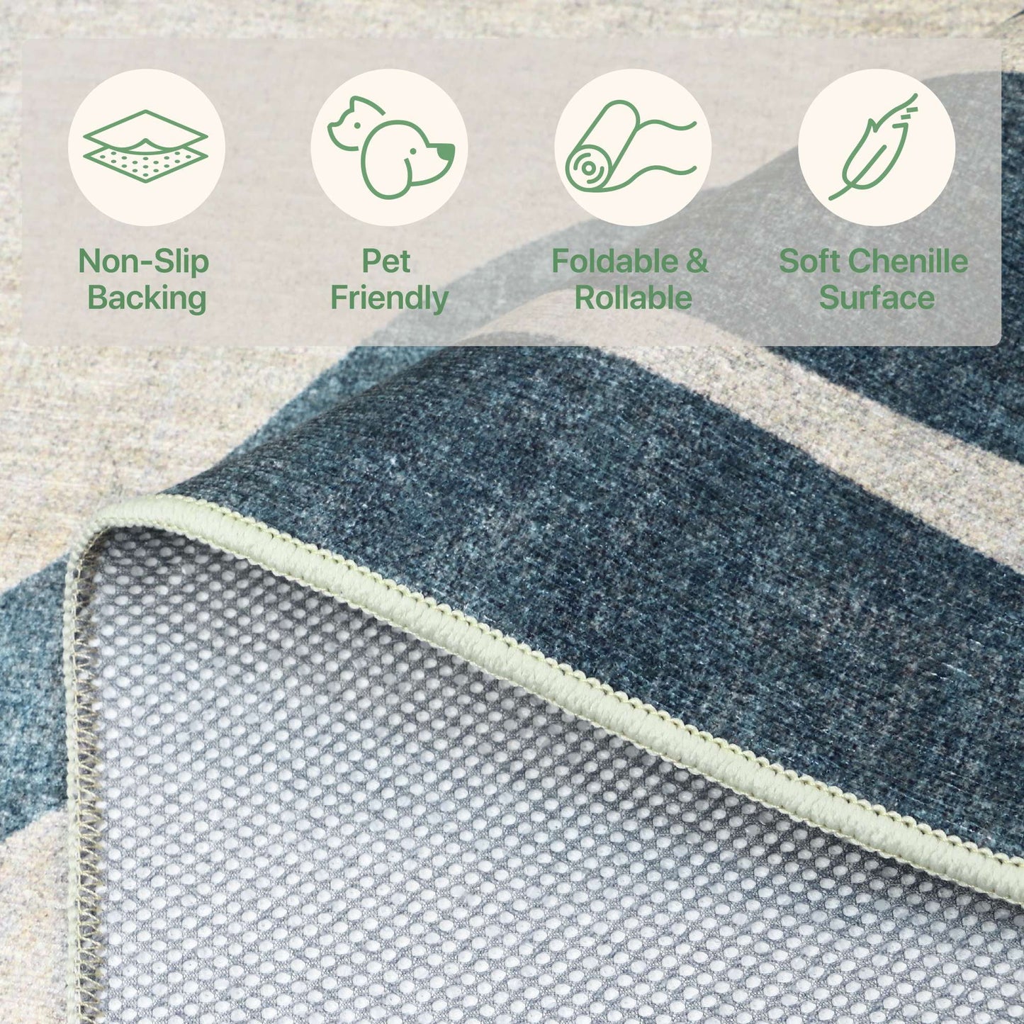 deorab outdoor rug 5'x7' chenille patio carpet three-layer material imitation silicone spot molding camping outside rv mat,blue&grey