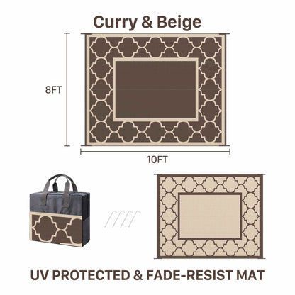 DEORAB Outdoor Rugs Waterproof Plastic Straw Mat 8'x10' Reversible for RV Patio Deck Beach Coffee & Beige