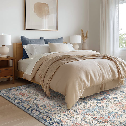 DEORAB 3X5 Area Rugs for Living Room, Machine Washable Bedroom Rugs Distressed Vintage Print Large Throw Rug Dining Room Aesthetic, Non Slip Carpet with Gripper, Ultra-Thin