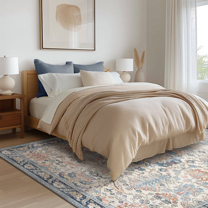 DEORAB 5X7 Area Rugs for Living Room, Machine Washable Bedroom Rugs Distressed Vintage Print Large Throw Rug Dining Room Aesthetic, Non Slip Carpet with Gripper, Ultra-Thin