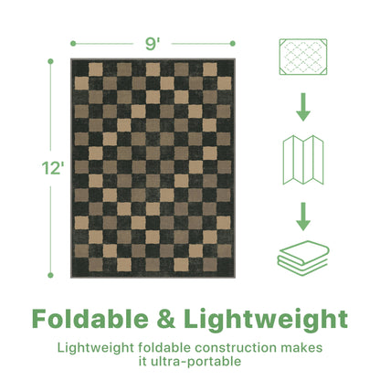 DEORAB Outdoor Rugs 9'X12' Chenille Patio Rug Three-Layer Material Imitation Silicone Spot Molding Camping Outside Rv Mat,BLACK & BROWN