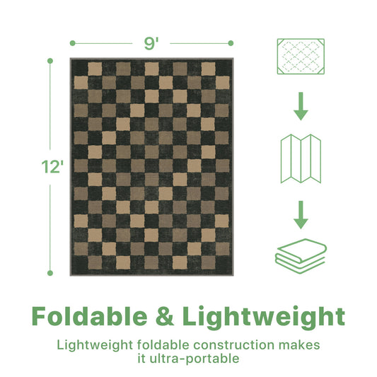 DEORAB Outdoor Rugs 9'X12' Chenille Patio Rug Three-Layer Material Imitation Silicone Spot Molding Camping Outside Rv Mat,BLACK & BROWN