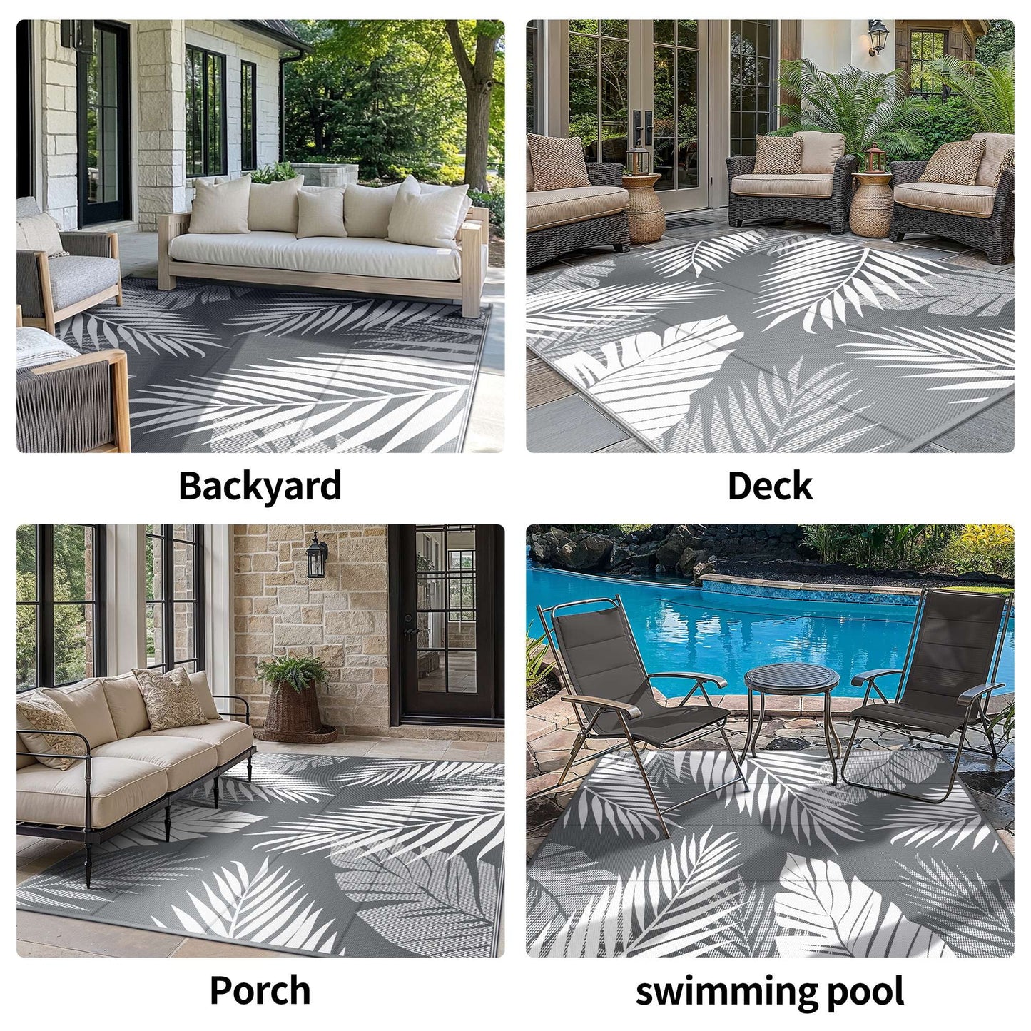 deorab 6'x9' outdoor rugs waterproof patio lightweight reversible plastic carpet outside camping mat,gray & white