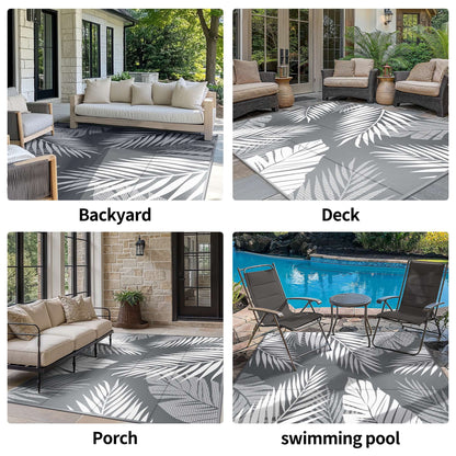 DEORAB 6'x9' Outdoor Rugs Waterproof Patio Lightweight Reversible Plastic Carpet Outside Camping Mat,Gray & White