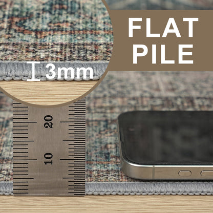 DEORAB Runner Rug 2X10 Non Slip Hallway Vintage Rugs, Machine Washable Lightweight Mat for Living Room, Entryway, Bedroom, Kitchen and Passage, Ultra-Thin, Blue Gray