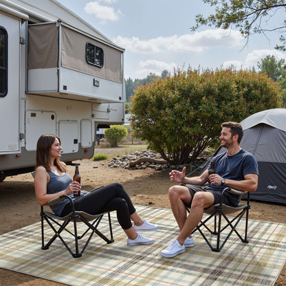 DEORAB Outdoor Rugs 4'X6' Chenille Patio Rug Three-Layer Material Imitation Silicone Spot Molding Camping Outside Rv Mat,Brown & Beige