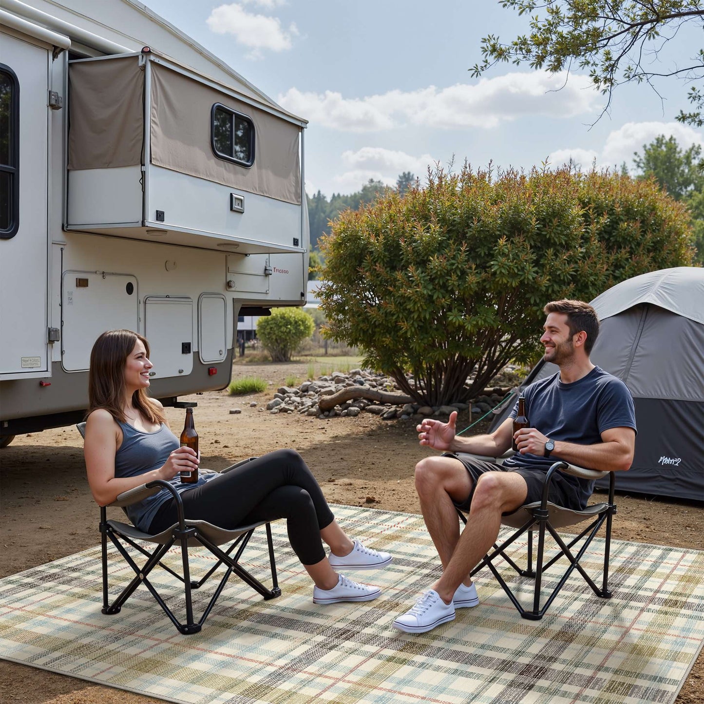 deorab outdoor rugs 2'x3' chenille patio rug three-layer material imitation silicone spot molding camping outside rv mat,brown & beige