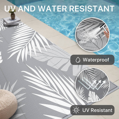 DEORAB 8'x10' Outdoor Rugs Waterproof Patio Lightweight Reversible Plastic Carpet Outside Camping Mat,Gray & White