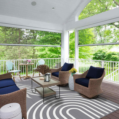 DEORAB Outdoor Rugs Waterproof Plastic Straw Mat 5'x8' Reversible for RV Patio Deck Beach Gray & White