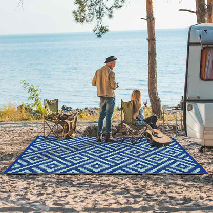 DEORAB 5'x8'Outdoor Patio Clearance Waterproof Rug Outside Reversible Plastic Camping Mat,Royal Blue & Blue Green