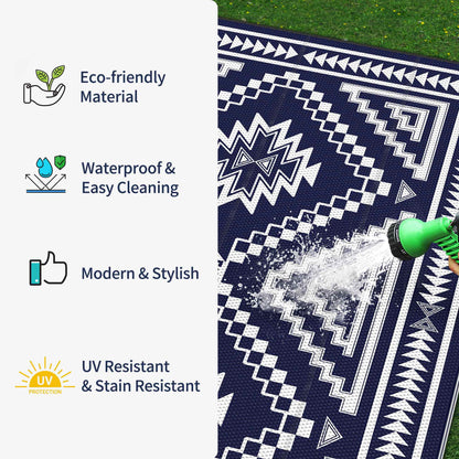 DEORAB Outdoor Rug for Patio 6'x9' Waterproof Mat,Reversible Plastic Camping blue & white