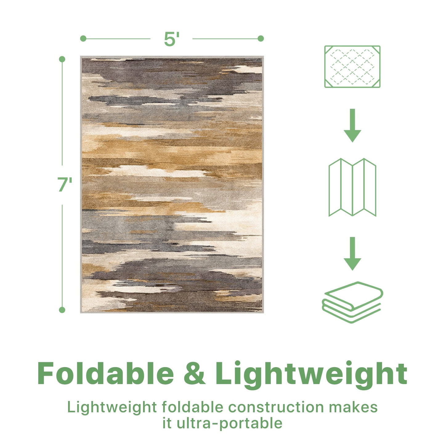 deorab 5'x7' outdoor rugs chenille machine washable three-layer material non slip imitation silicone spot molding camping deck balcony porch carpet, brown & beige