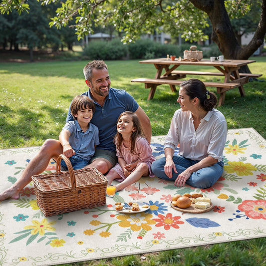 DEORAB 5'x 7' Outdoor Rug Chenille 3-Layers Patio Washable Mat Imitation Silicone Material Camping Porch Deck Carpet,SOFTWHITE