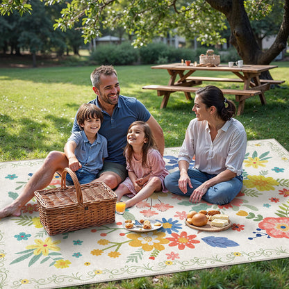 DEORAB 8'x 10' Outdoor Rug Chenille 3-Layers Patio Washable Mat Imitation Silicone Material Camping Porch Deck Carpet,SOFTWHITE